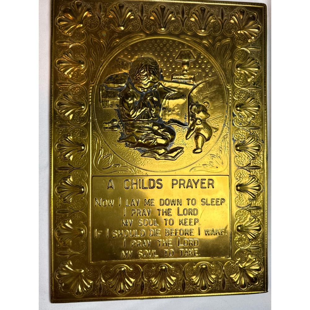 Vintage World Gift Brass Wall Plaque A Childs Prayer Handmade England Nursery